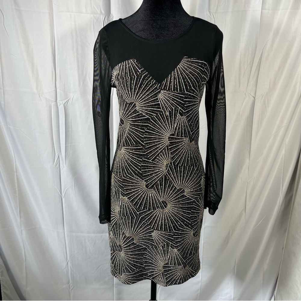 Chic Black and Gold Long Sleeve Dress